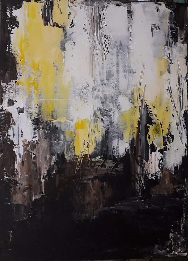 Brown Paintings Black Yellow Abstract Canvas Artwork QW61K wall art